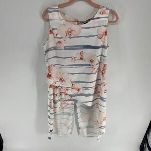 No Secret Floral White Blue Pink  Tunic NWT